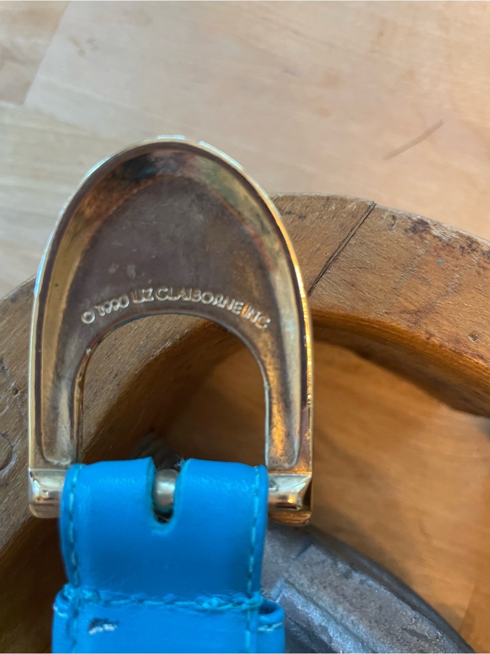 Liz Claiborne Teal Leather Belt with Gold Buckle - Picture 10 of 11